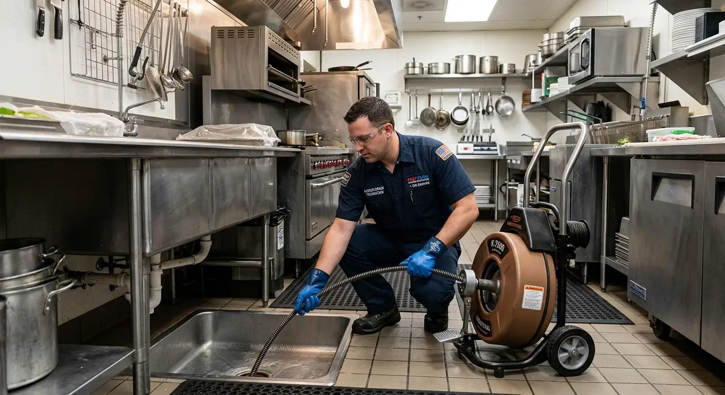 Commercial drain cleaning service in a restaurant kitchen in Bensalem